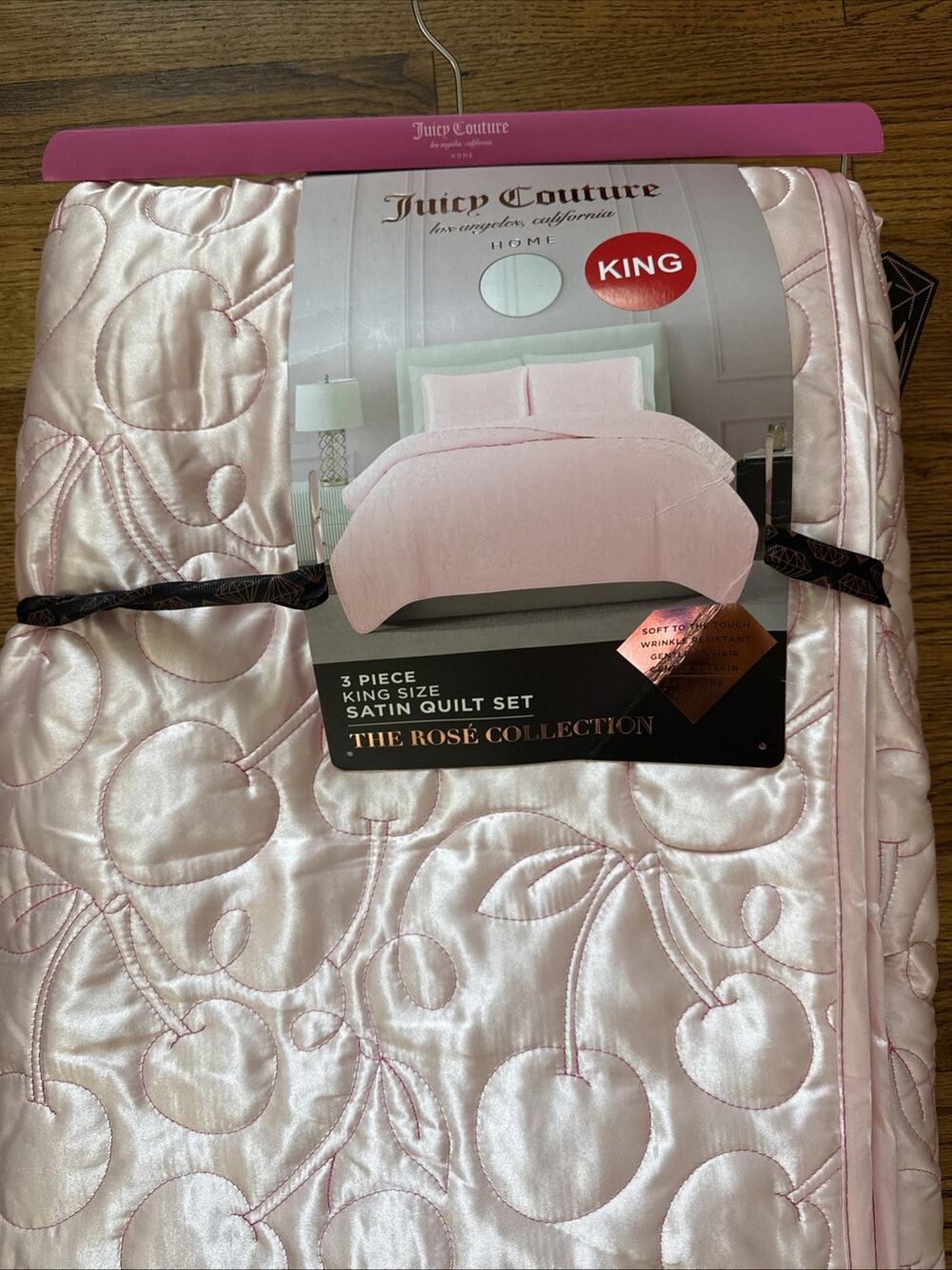 Juicy Couture Home The Rose Collection King Cherry Stiched Satin Quilt Set